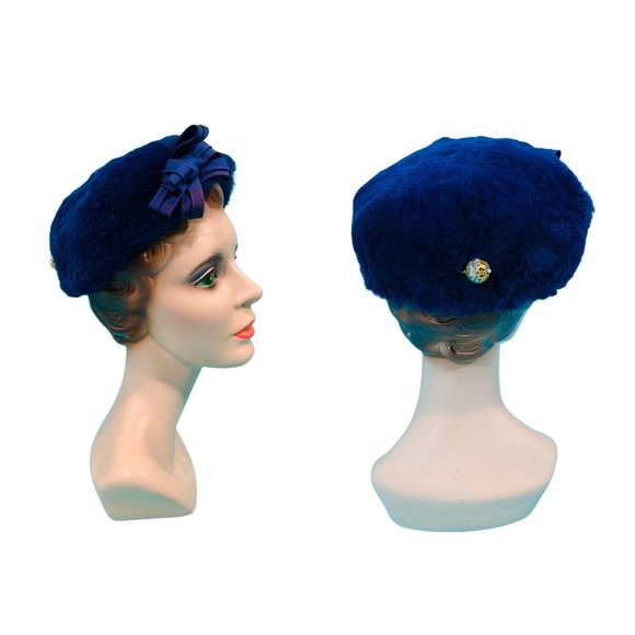 Vintage 1960s Faux Fur Hat Mod Colby Blue Round Cap main image 4